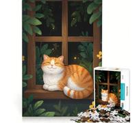 for Adults 1000 Piece Jigsaw Puzzle Smiling Cat on Window Sill Hands-on Game Fun Activities at Home Deal As Gifts for The Whole Family 38x26cm