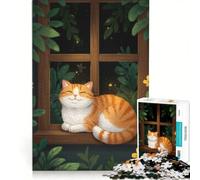 for Adults 1000 Piece Jigsaw Puzzle Smiling Cat on Window Sill Hands-on Game Fun Activities at Home Deal As Gifts for The Whole Family 50x75cm