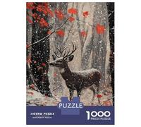 for Adults 1000 Piece Jigsaw Puzzle Snowy Forest Deer Jigsaw Puzzle Brain Teaser Game Hand Speed Race Fun Activities at Home 70x50cm/1000pcs