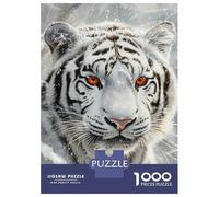 for Adults 1000 Piece Jigsaw Puzzle Snowy White Tiger Gaze Jigsaw Puzzle Relax Games Home Decoration Unique Birthday And Xmas Gifts 38x26cm/1000pcs