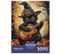 for Adults 1000 Piece Jigsaw Puzzle Spooky Cat Guitarist Jigsaw Puzzle Brain Teaser Game Hand Speed Race Fun Activities at Home 52x38cm/1000pcs