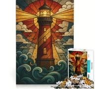 for Adults 1000 Piece Jigsaw Puzzle Stained Glass Lighthouse, Toy Wall Decor, Pattern Assembly, Gifts for Friends And Family 38x26cm