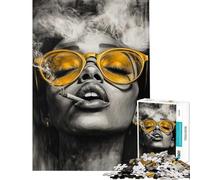 for Adults 1000 Piece Jigsaw Puzzle Stoner Girl Smoking Marijuana Sunglasses Puzzle for Adults Hands-on Game Precision Cutting Fun at Home Activities, (Size 38x52cm)