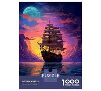 for Adults 1000 Piece Jigsaw Puzzle Sunset Sea Ship Pixel Art Teenager Puzzles DIY Toys Difficult Challenge Challenging Game Gifts 70x50cm/1000pcs