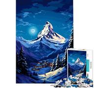 for Adults 1000 Piece Jigsaw Puzzle Swiss Alps Winter Night Educational Games Toys Educational Games Great Gifts Staycation Kill Time (Size 38x26cm)