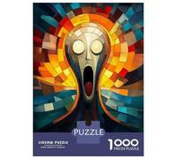 for Adults 1000 Piece Jigsaw Puzzle The Scream Stained Glass Mosaic Artwork Jigsaw for Adults Family Game Improve Memory Christmas Birthday Gifts 38x26cm/1000pcs
