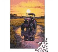 for Adults 1000 Piece Jigsaw Puzzle Tractor Reflections in Sunset Adult Jigsaw Toy Wall Decor Difficult Challenge Fun at Home Activities, 38x26cm/1000pcs