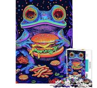 for Adults 1000 Piece Jigsaw Puzzle Trippy Frog Eating Burger Puzzle for Adults Hands-on Game Precision Cutting Fun at Home Activities, (Size 38x26cm)