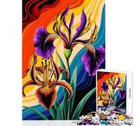 for Adults 1000 Piece Jigsaw Puzzle Vibrant Lily Iris Blooms in Abstract Waves Brain Teaser Game Learning Educational DIY Toys Unique Birthday And Gifts (52X38cm)