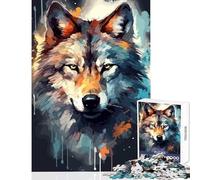 for Adults 1000 Piece Jigsaw Puzzle Watercolor Wolf Face Fun Family Bonding Activity Ideal Festive Choice (38X26cm)