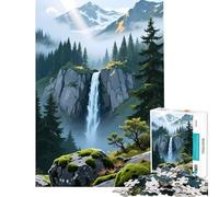 for Adults 1000 Piece Jigsaw Puzzle Waterfall in Mountainous Landscape Challenging To Complete Family Activities Family Game Suitable for People Aged 14 And Above (50x75cm)