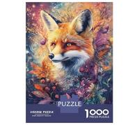 for Adults 1000 Piece Jigsaw Puzzle Whimsical Fox with Flowers And Berries - Vibrant Digital Airbrush Art Adult Jigsaw Toy Wall Decor Difficult Challenge Fun at Home Activities, 38x26cm/1000pcs