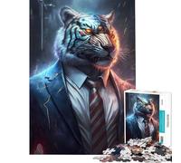 for Adults 1000 Piece Jigsaw Puzzle White Boss Tiger in Suit Educational Games Toys Educational Games Great Gifts Staycation Kill Time (Size 38x26cm)