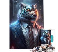 for Adults 1000 Piece Jigsaw Puzzle White Boss Tiger in Suit Educational Games Toys Educational Games Great Gifts Staycation Kill Time (Size 38x52cm)