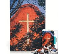 for Adults 1000 Piece Jigsaw Puzzle White Cross on Brick Wall Educational Toy Decompressing Intellectual for Is Ideal As A Gift 38x26cm