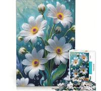 for Adults 1000 Piece Jigsaw Puzzle White Daisies with Water Droplets Fun Games Challenging To Complete Improving Love between Couples 38x52cm