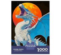 for Adults 1000 Piece Jigsaw Puzzle White Dragon Roaring at The Moon Jigsaw for Adults Family Game Improve Memory Christmas Birthday Gifts 38x26cm/1000pcs