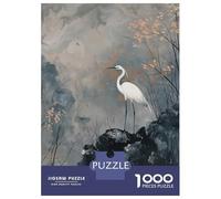 for Adults 1000 Piece Jigsaw Puzzle White Heron in Misty Landscape Teenager Puzzles Toy Wall Decor Stress Reliever Fun at Home Activities, 52x38cm/1000pcs