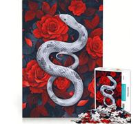for Adults 1000 Piece Jigsaw Puzzle White Serpent Among Crimson Roses Educational Toy Decompressing Intellectual for Is Ideal As A Gift 38x52cm