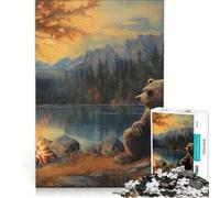 for Adults 1000 Piece Jigsaw Puzzle Wilderness Bear Campfire Fun Games Challenging To Complete Improving Love between Couples 50x75cm