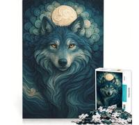 for Adults 1000 Piece Jigsaw Puzzle Wolf And Moon Digital Art Fun Games Challenging To Complete Improving Love between Couples 38x26cm