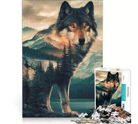 for Adults 1000 Piece Jigsaw Puzzle Wolf And Mountain Double Exposure Fun Games Challenging To Complete Improving Love between Couples 50x75cm