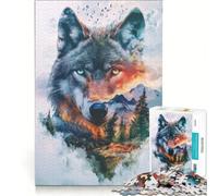 for Adults 1000 Piece Jigsaw Puzzle Wolf Double Exposure Landscape Art Fun Games Challenging To Complete Improving Love between Couples 38x52cm