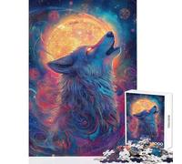 for Adults 1000 Piece Jigsaw Puzzle Wolf Howling at The Cosmic Moon Hands-on Game Stress Reliever Home Decoration Toys Improving Love between Couples (38x52cm)