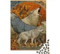 for Adults 1000 Piece Jigsaw Puzzle Wolf Pack in Autumn Forest Adult Jigsaw Toy Wall Decor Difficult Challenge Fun at Home Activities, 38x26cm/1000pcs