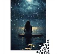 for Adults 1000 Piece Jigsaw Puzzle Woman Sitting on Rock in Rain Puzzles for Adults Toy Wall Decor Pattern Assembly Unique Birthday And Xmas Gifts 70x50cm/1000pcs
