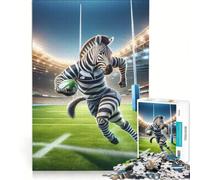 for Adults 1000 Piece Jigsaw Puzzle Zebra Playing Rugby Educational Games Hand Speed Race Deal As Gifts for The Whole Family 38x26cm