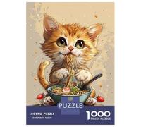for Adults 1000 Piece Puzzle A Cute Cat Is Eating Ramen Puzzles for Adults Hands-on Game Staycation Kill Time Unique Gifts for Birthday And Christmas 38x26cm/1000pcs