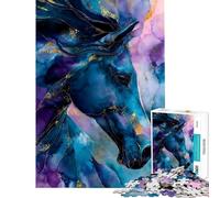 for Adults 1000 Piece Puzzle Abstract Horse Portrait in Blue And Gold Home Decor Mind Game Non-toxic Safe Ink Printing Stunning Gifts for Art Collection (Size 38x26cm)