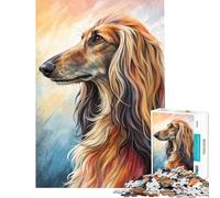 for Adults 1000 Piece Puzzle Afghan Hound Portrait Painting Jigsaw Puzzle 1000 Educational Toy Tough Challenge Brainteaser Family Games (38x26cm)