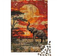 for Adults 1000 Piece Puzzle African Sunset Elephant Art Print Jigsaws for Adults Toy Wall Decor Enhance Memory Unique Gifts for Birthday And Christmas 38x26cm/1000pcs