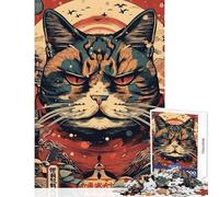 for Adults 1000 Piece Puzzle Angry Cat Japanese Style Practical Game for The Whole Family Toy Wall Decor Train Your Brain And Hands (38x52cm)