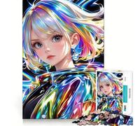 for Adults 1000 Piece Puzzle Anime Girl with Rainbow Hair Clean Cut Piece, Smart Brain Activity, Calm Time Fun, Birthday Art Gift (50x75cm)