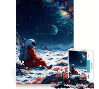 for Adults 1000 Piece Puzzle Astronaut on Alien Planet with Flowers Exact Cut Art Brain Skill Play Leisure Play Fun Birthday Art Gift (38x52cm)
