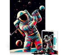 for Adults 1000 Piece Puzzle Astronaut Plays Golf Wpap Exact Cut Art Brain Skill Play Leisure Play Fun Birthday Art Gift (38x26cm)