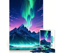 for Adults 1000 Piece Puzzle Aurora Borealis over Mountain Landscape Exact Cut Art Brain Skill Play Leisure Play Fun Birthday Art Gift (50x75cm)