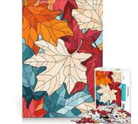 for Adults 1000 Piece Puzzle Autumn Leaves Stained Glass Pattern, Educational Toy, Parent-child Interaction, Deal As Gifts for The Whole Family 38x26cm