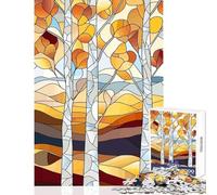 for Adults 1000 Piece Puzzle Autumn Trees Stained Glass Style Home Decoration Toys Great Gift Practical Game with Fully Interlocking Randomly Shaped Pieces Size 50x75cm