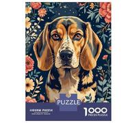 for Adults 1000 Piece Puzzle Beagle Portrait with Floral Background Jigsaw Anti-Stress Toys Presents for Women Unique Gifts for Birthday And Christmas 70x50cm/1000pcs
