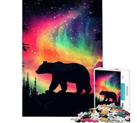 for Adults 1000 Piece Puzzle Bear Under Aurora Borealis Help The Brain Exercise Staycation Kill Time Family Games for And 14 Years And over (50x75cm)