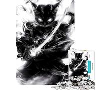 for Adults 1000 Piece Puzzle Black Abyssinian Cat Samurai Animal Fun at Home Activities, Precision Cutting Practical Game Suitable for Ages 14 And Up (38X52CM)