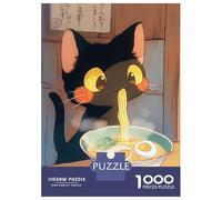 for Adults 1000 Piece Puzzle Black Cat Eating Ramen - Japense Food Puzzles for Adults Brain Teaser Game Perfect Decoration Difficult And Challenge 38x26cm/1000pcs