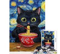 for Adults 1000 Piece Puzzle Black Cat Eating Ramen Van Gogh Style Practical Game for The Whole Family Toy Wall Decor Train Your Brain And Hands (38x52cm)