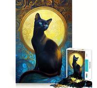 for Adults 1000 Piece Puzzle Black Cat in Ornate Frame Tight Fit Play,Brain Game Gift,Chill Play Time,Birthday Fun Play (38x26cm)