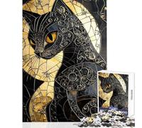 for Adults 1000 Piece Puzzle Black Cat Stained Glass Practical Game for The Whole Family Toy Wall Decor Train Your Brain And Hands (38x52cm)