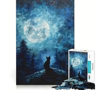 for Adults 1000 Piece Puzzle Black Cat Under Full Moon Tight Fit Play, Brain Game Gift, Chill Play Time, Birthday Fun Play (38x52cm)
